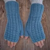 Hand Knit Women Fingerless Wool Gloves Denim Blue Hand Knit Women Fingerless Wool Gloves Denim Blue