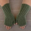 Hand Knit Women Fingerless Wool Gloves Laurel Green Hand Knit Women Fingerless Wool Gloves Laurel Green