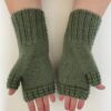 Hand Knit Women Fingerless Wool Gloves Laurel Green2 Hand Knit Women Fingerless Wool Gloves Laurel Green