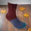 Hand Knit Women Wool Socks Maroon - Blue Hand Knit Women Wool Socks Maroon - Blue