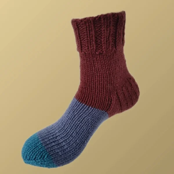 Hand Knit Women Wool Socks Maroon - Blue2 Hand Knit Women Wool Socks Maroon - Blue