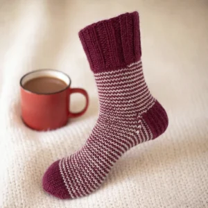Hand Knit Women Wool Socks Rose White Hand Knit Women Wool Socks Rose – White