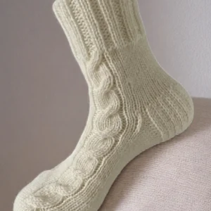 Hand Knit Women Wool Socks White - Braids